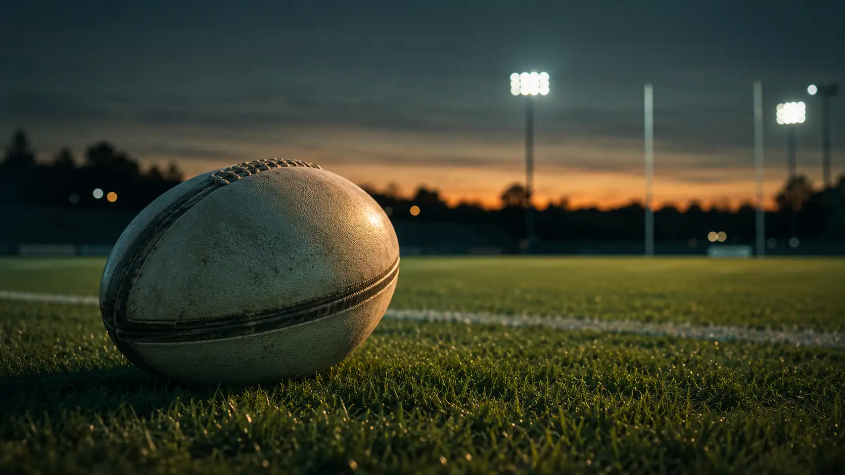Pallone da rugby illuminato su terreno di gioco al tramonto — guida ADM 2026 al betting sulla palla ovale
